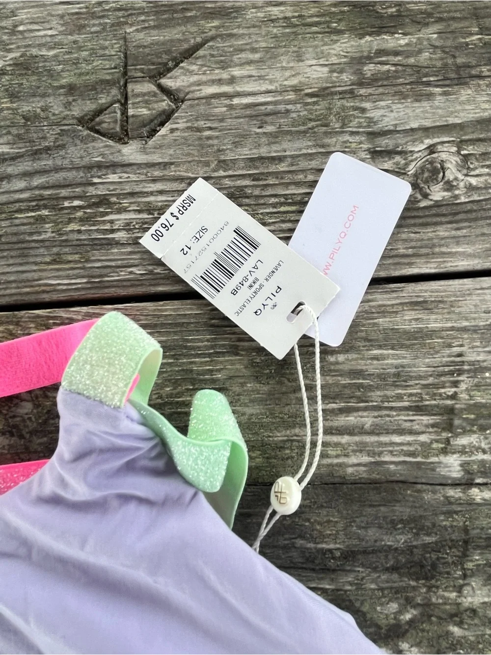 PHILYQ Girls' Lavender Glitter Trim Swim Top with Neon Straps nwt sz 12 girls